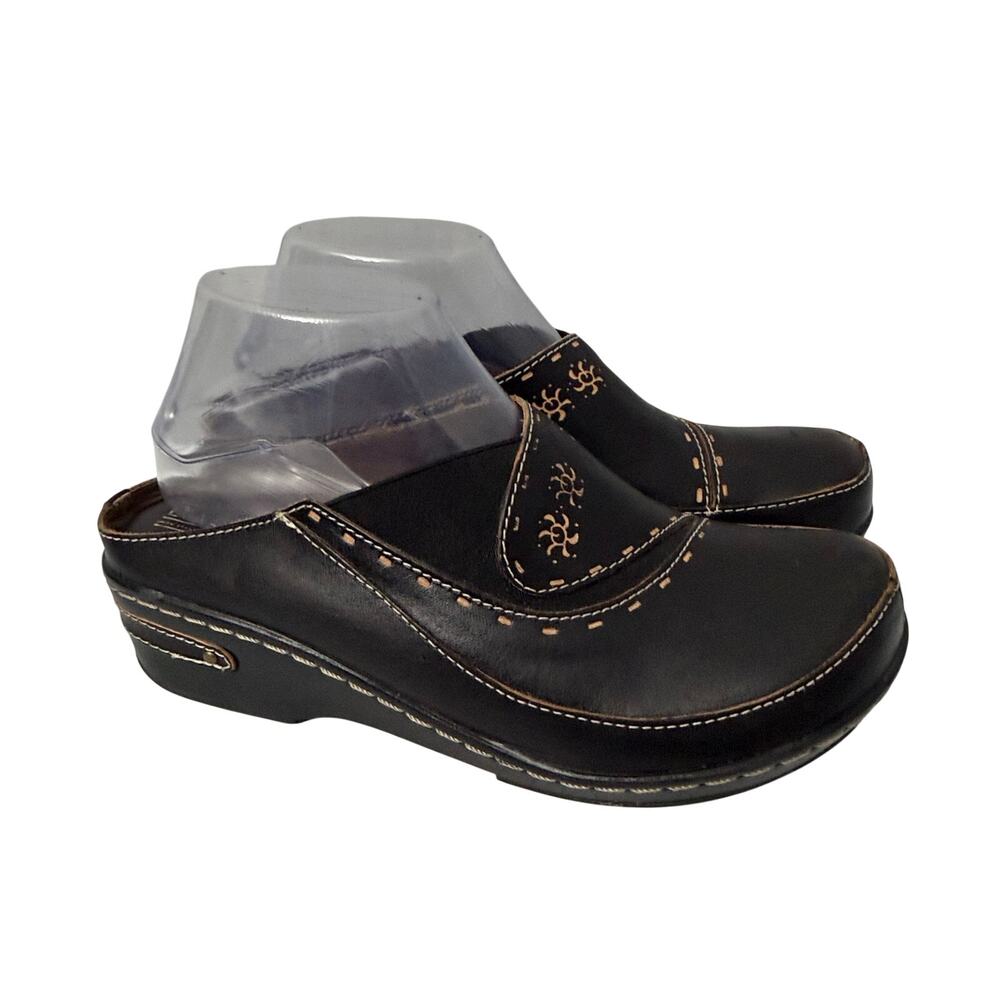 L’Artiste Chino Shoes Womens Size 9 Black Leather Clogs Slip On Comfort 40